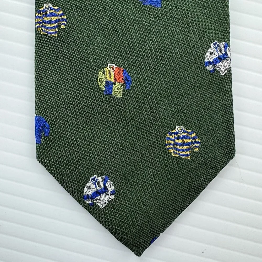 J.Crew Ludlow Silk Tie Green Rugby Shirt Print Novelty Preppy NWT USA